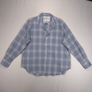 Frank & Eileen Barry Linen Shirt In Slate Blue Plaid Relaxed Fit EUC!